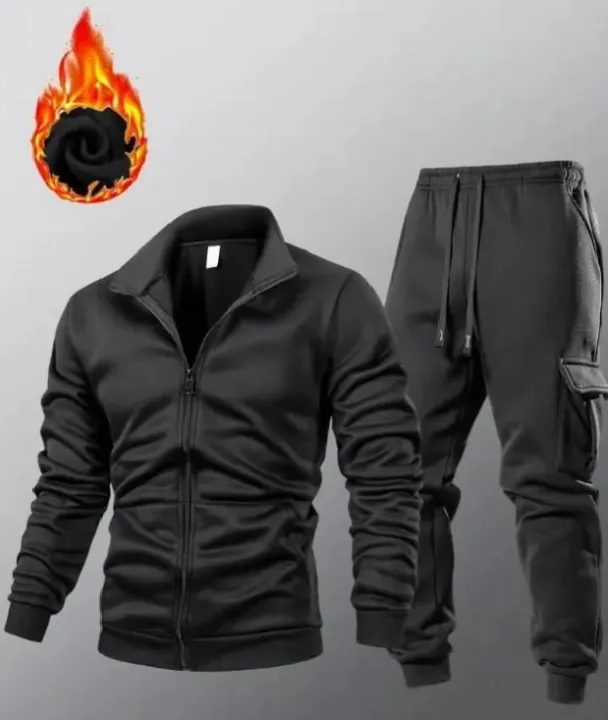 2 Pcs Men's Fleece Plain Zipper Track Suit