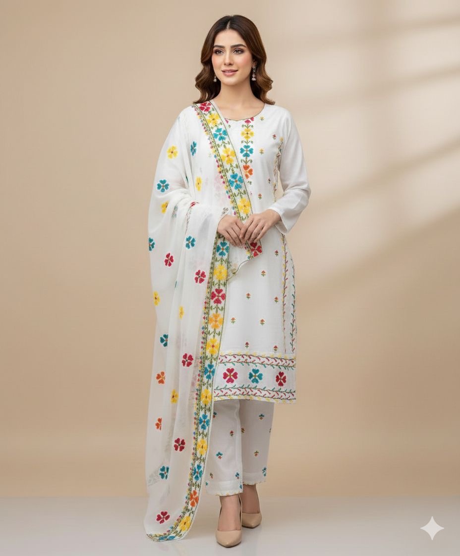 Cross stich multi thread cotton lawn