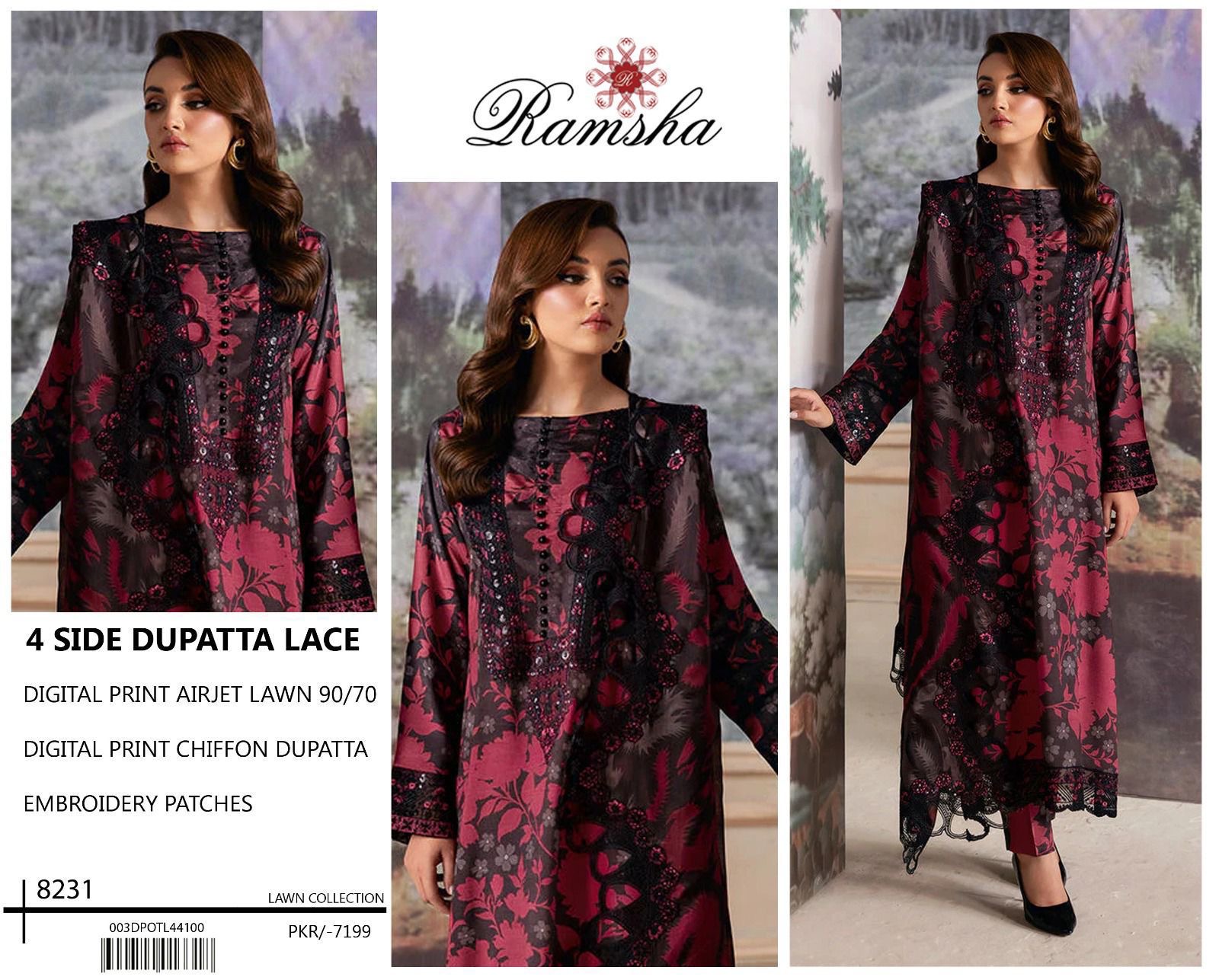 Digital printed airjet lawn with chiffon dupatta