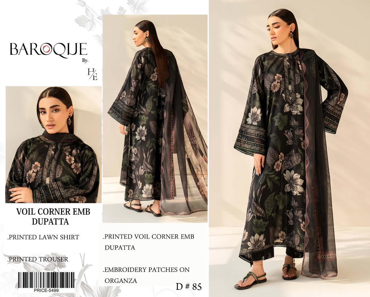 Baroque 3 piece lawn hot selling articel at factory rate