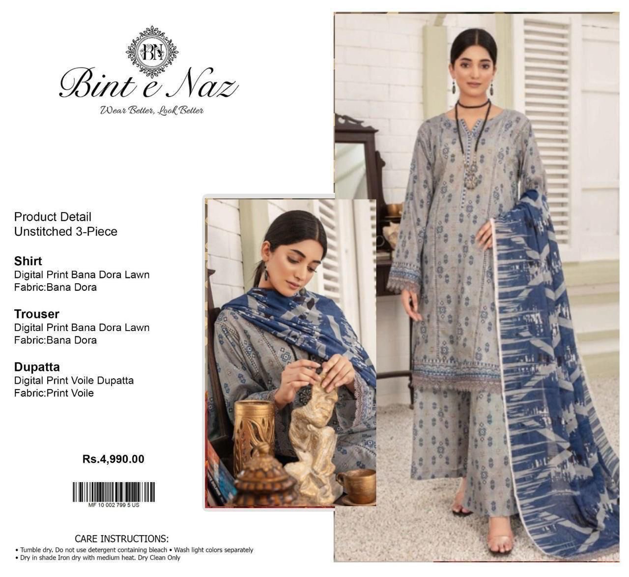 Binte Naaz 3 piece bana dora lawn collection
