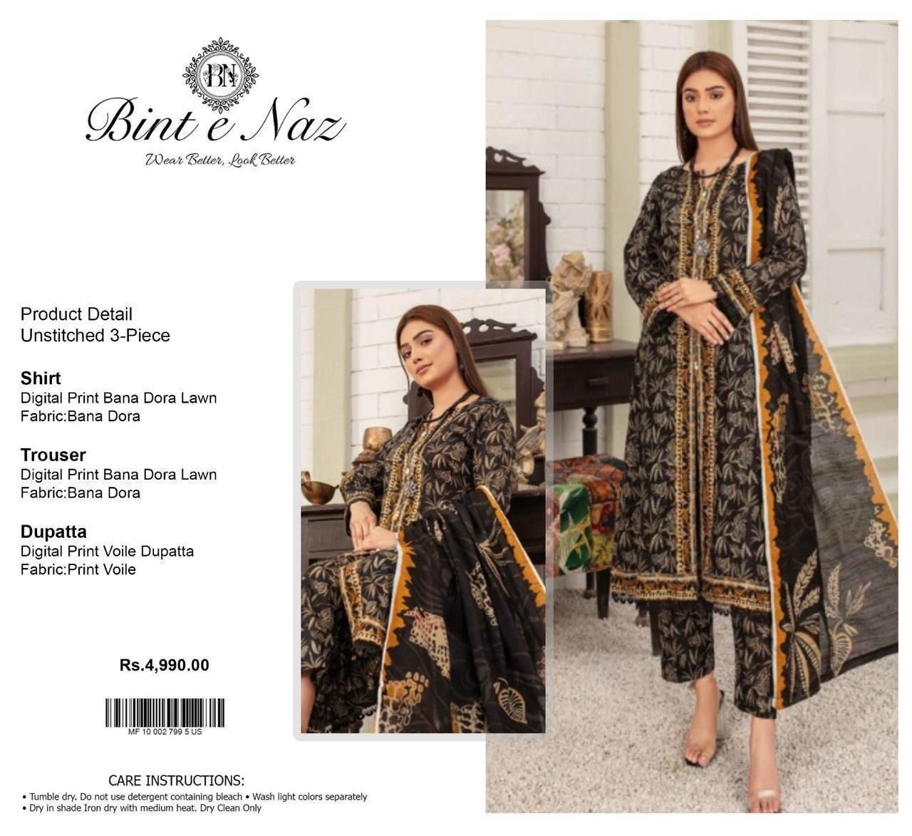 Binte Naaz 3 piece Baana dora lawn collection