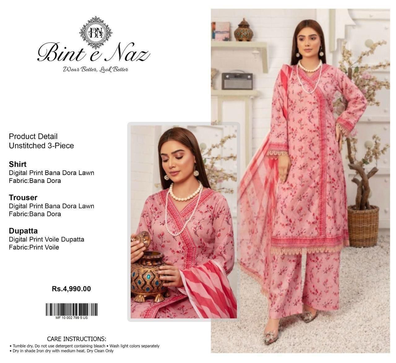 Binte Naaz 3 piece Baana dora Lawn collection