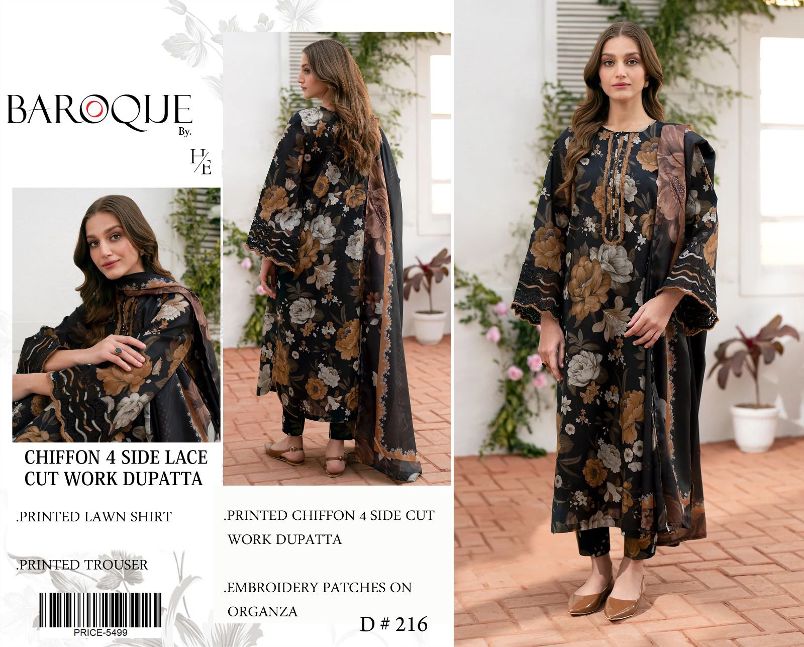 Baroque 3 piece printed lawn article