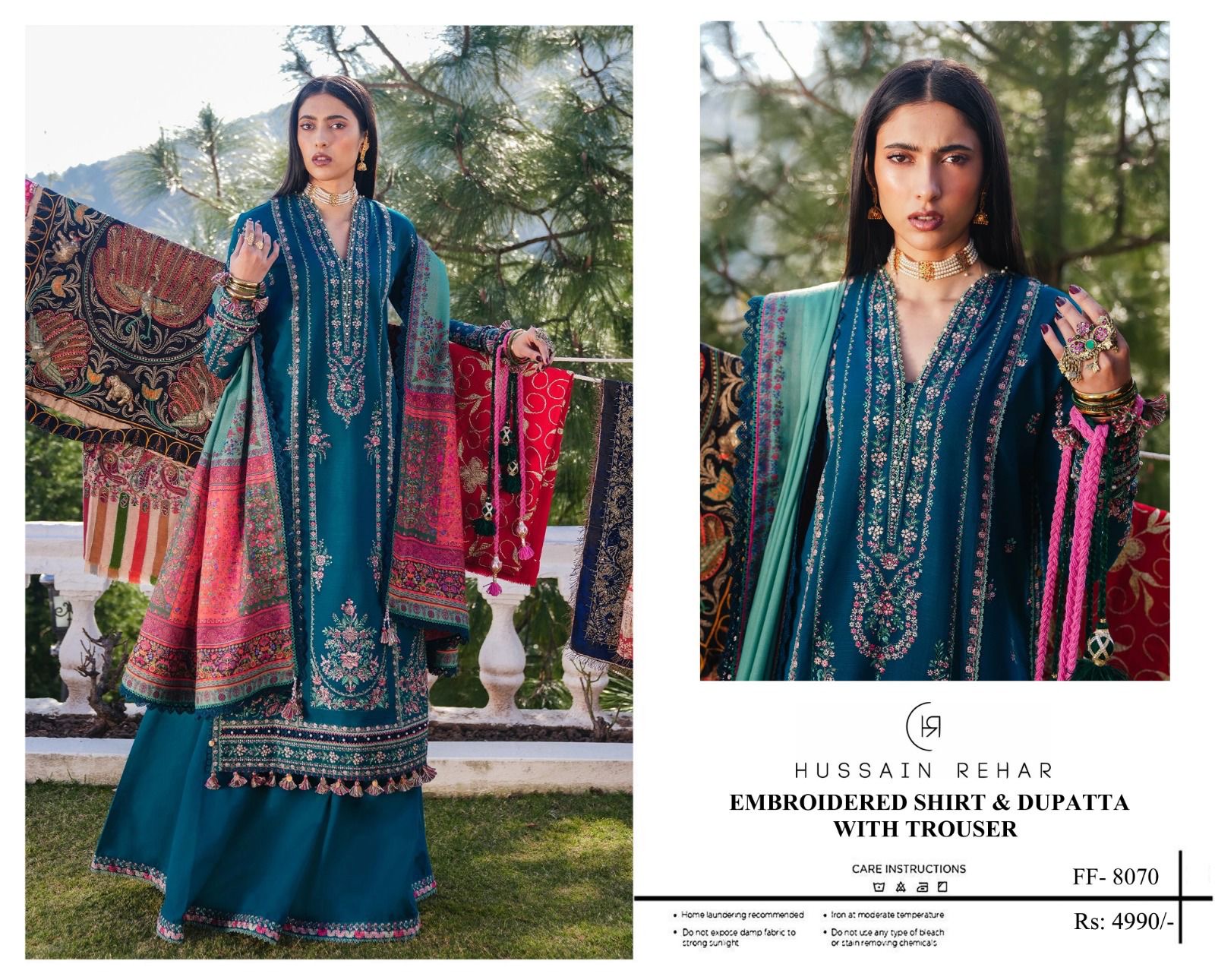 Hussain rehar blue 3 piece article in pure airjet lawn