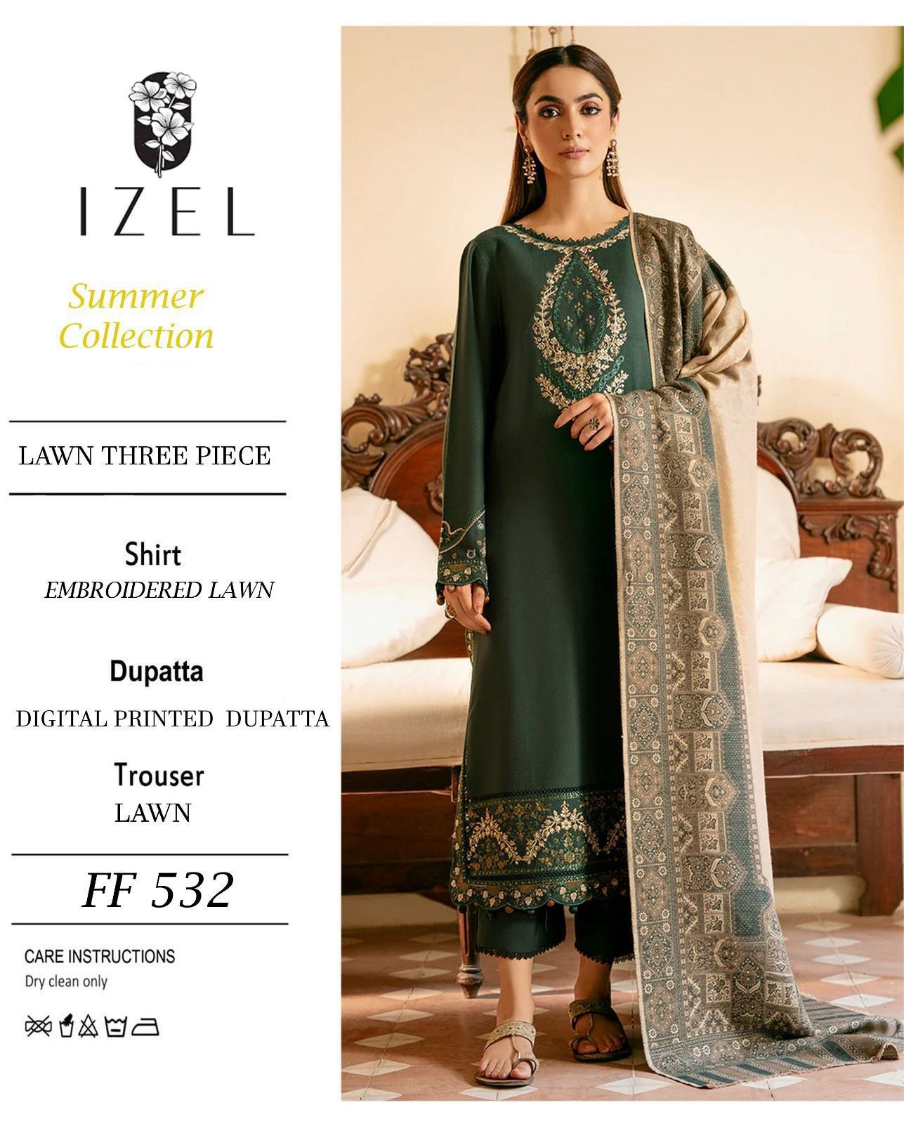 Izel 3 piece printed pure airjet lawn