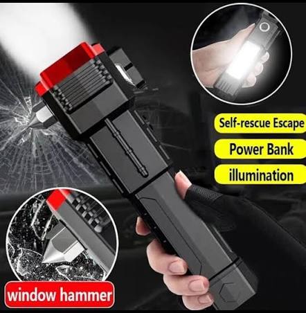 Hammer Torch Window Breaker Hammer with Power Bank - Car Emergency Escape Tool